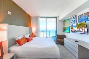 Luxury Condo, 2 Bedrooms, Partial Ocean View | Premium bedding, blackout drapes, iron/ironing board - Luxury Beachfront Condos in Hollywood (Hollywood)