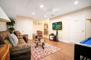 TV, DVD player, books
