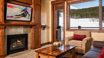 TV, fireplace, video games, foosball