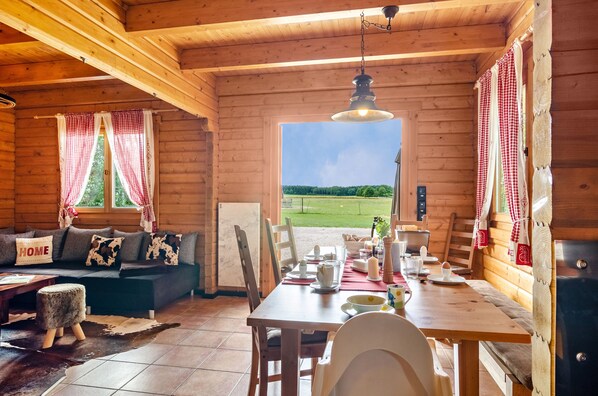 Dining - Holiday Home 'Ferienblockhaus Glocker - Hof' with Terrace, Garden & Wi-Fi (Leibertingen)
