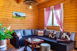 TV, fireplace, DVD player, stereo - Holiday Home 'Ferienblockhaus Glocker - Hof' with Terrace, Garden & Wi-Fi (Leibertingen)