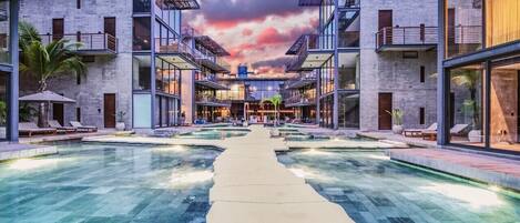 A rooftop pool, a heated pool