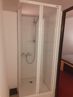 Classic Quadruple Room | Bathroom | Shower, towels - Hotel Le Grand Cerf (Nonancourt)