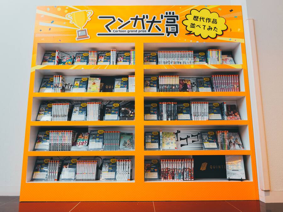 A bookshelf with manga and comics.