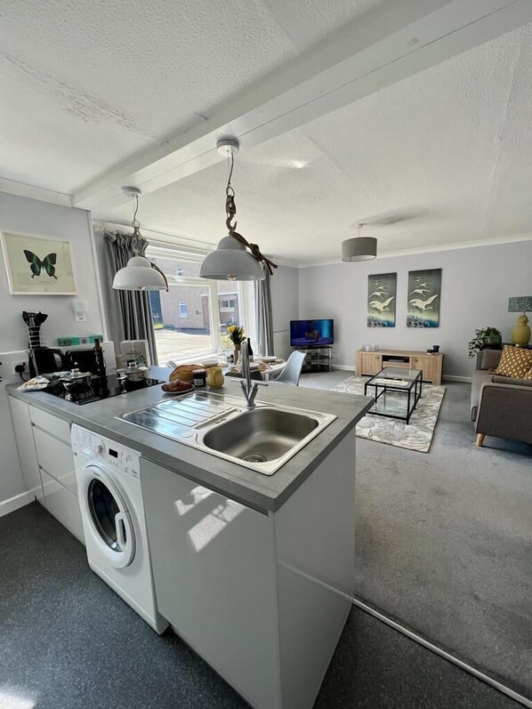 Family Apartment | Private kitchen | Full-size fridge, oven, stovetop, electric kettle