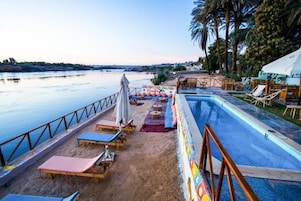 Outdoor pool, sun loungers