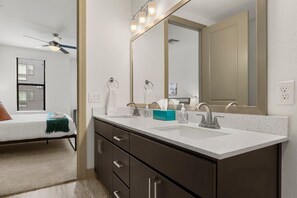 Bathtub, hair dryer, towels