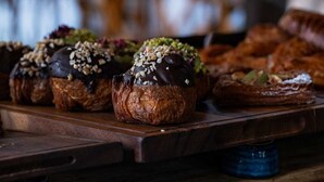 A variety of pastries on display, likely in a bakery or café setting. - The Bottle & Glass Inn – Barn View Room 2 (Henley-on-Thames)