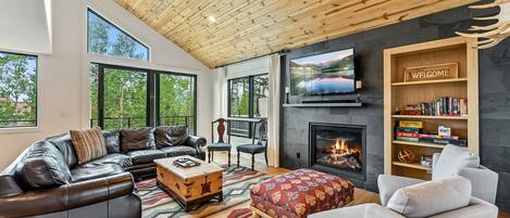 TV, fireplace, DVD player, stereo