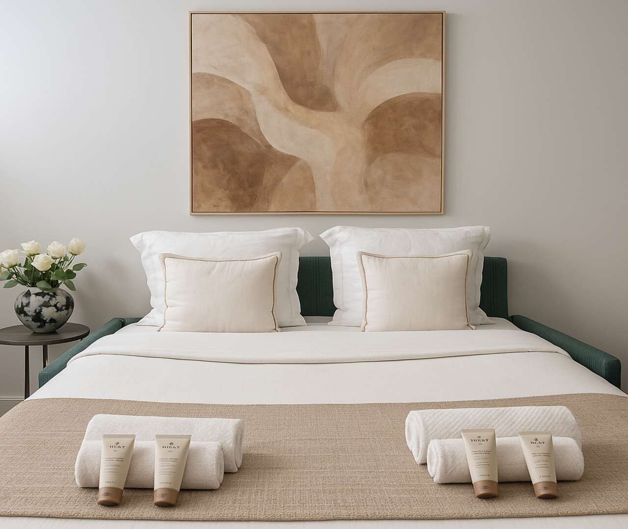 Tabla de planchar con plancha, cuna de viaje, wifi y ropa de cama 