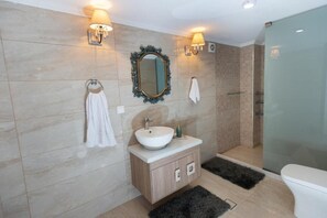 Sèche-cheveux, serviettes fournies, savon, papier toilette