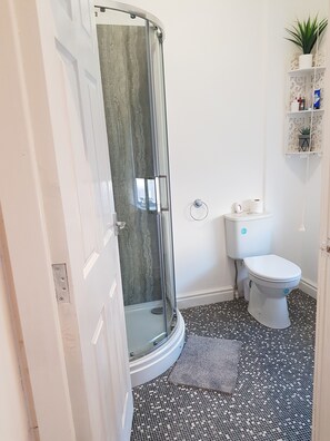 Apartamento estándar, varias camas | Baño | Ducha, artículos de higiene personal gratuitos y secador de pelo