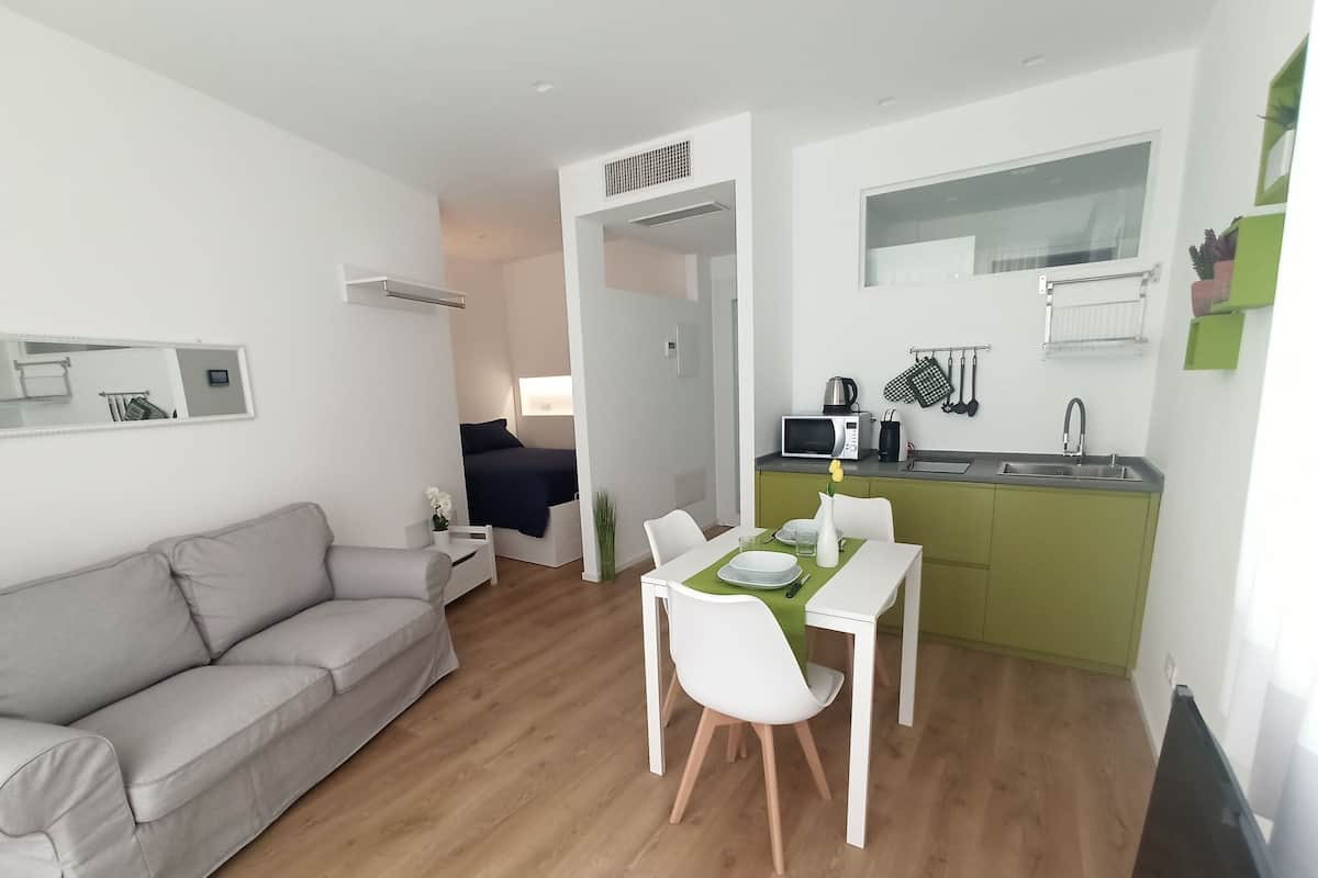 Panoramic-Studio | Wohnbereich | 25-Zoll-Smart-TV mit Satellitenempfang, Fernseher