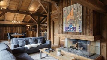 Télévision, cheminée, lecteur de DVD