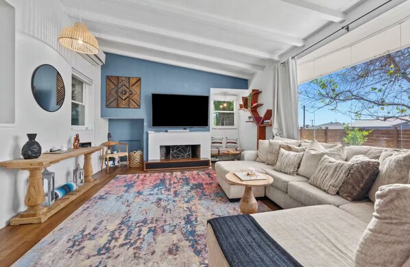 Smart TV, fireplace, foosball, table tennis