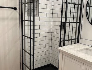 Shower, towels, toilet paper