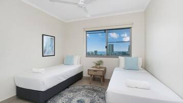 3 bedrooms, desk, iron/ironing board, travel cot