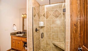 Hair dryer, bidet, towels, soap