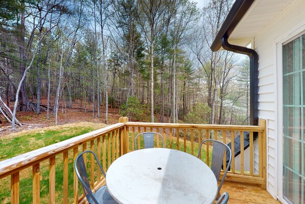 Outdoor dining - Secluded retreat on 15 acres - high-speed internet, grill, firepit, & mtn views (Blairsville)