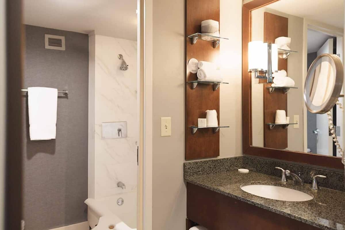 junior suite | bathroom | rainfall showerhead, free toiletries, hair dryer, towels
