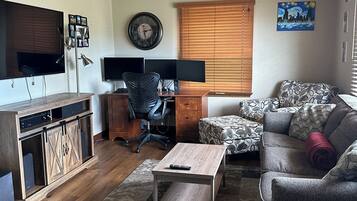 Smart TV, table football, books, stereo