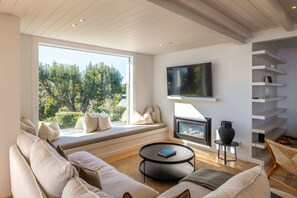 电视、壁炉、书、立体声音响