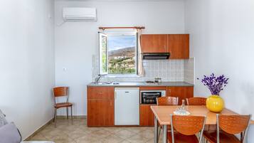 Fridge, oven, stovetop, coffee/tea maker