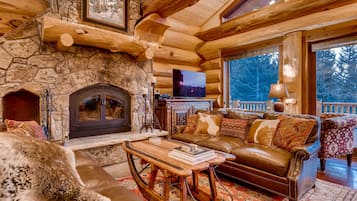 Fernseher, Kamin, DVD-Player, Bücher