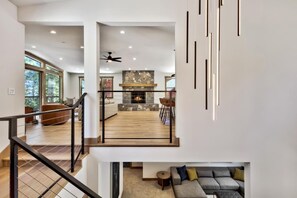 Smart TV, fireplace, video games, stereo