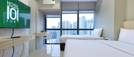 Premium bedding, memory foam beds, in-room safe, desk