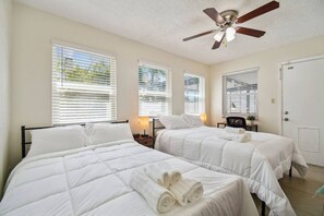 3 bedrooms, desk, iron/ironing board, travel cot