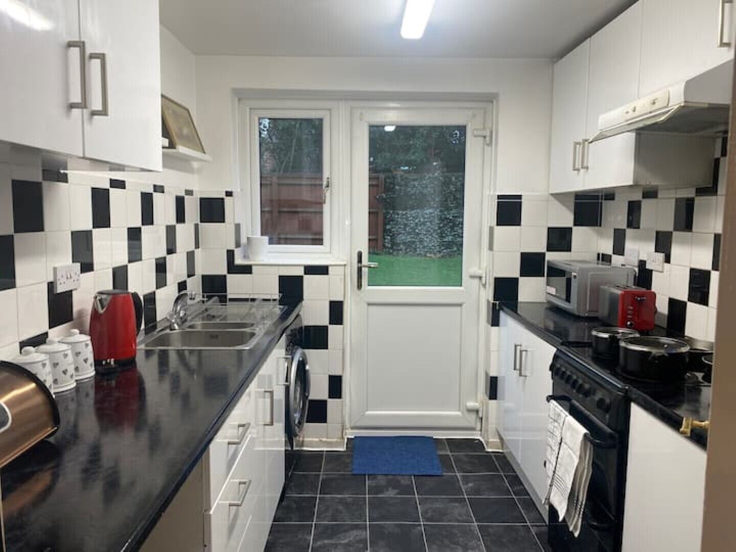 Fridge, microwave, oven, electric kettle