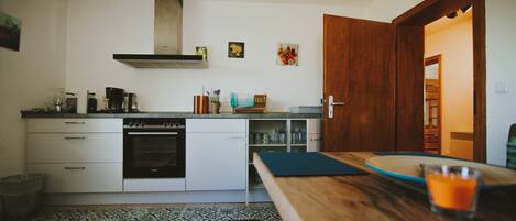 Fridge, oven, stovetop, electric kettle