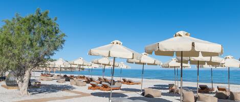 Private beach, sun-loungers, beach umbrellas