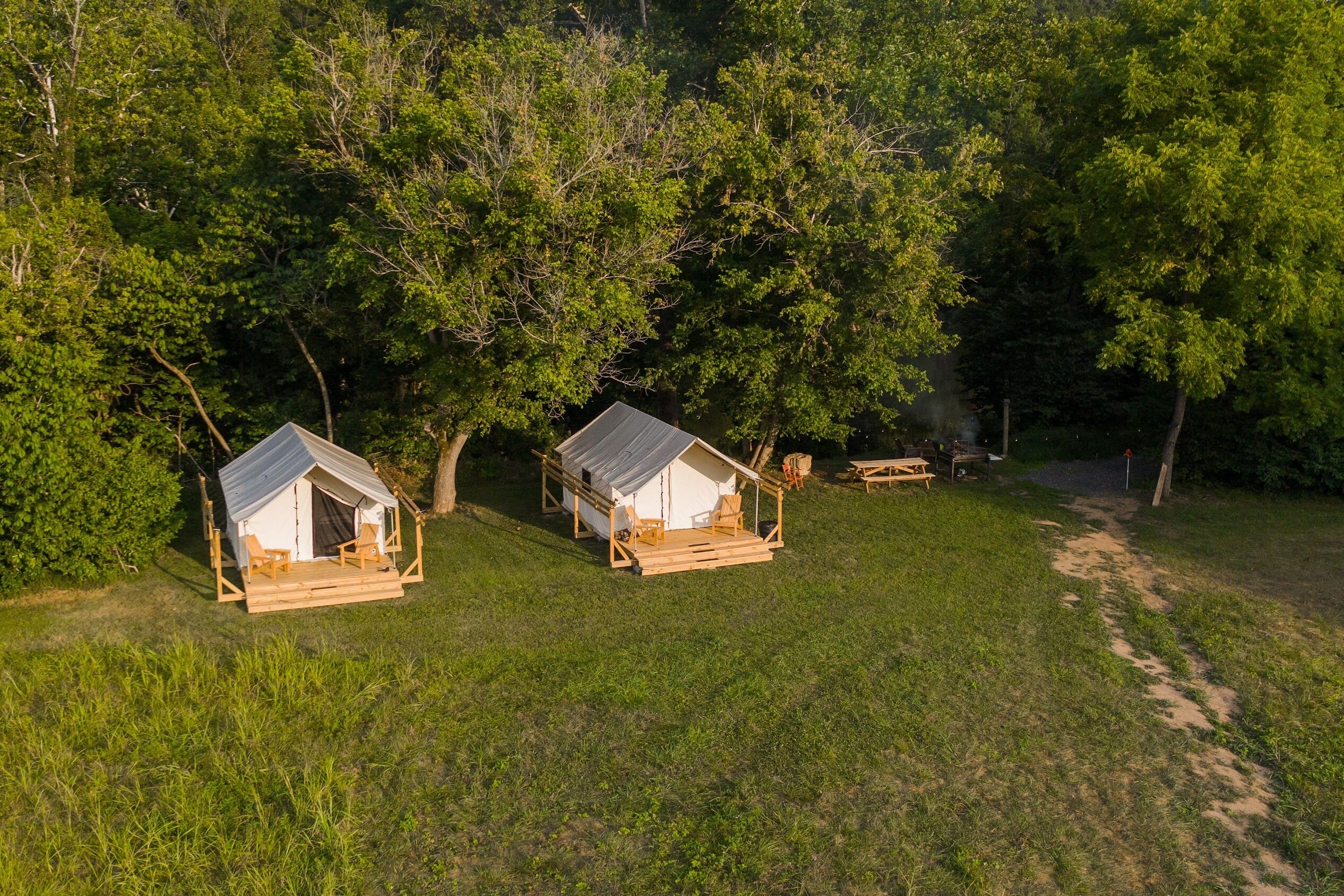 Cozy glamping tents located by headwaters of the James River near Eagle Rock, Va