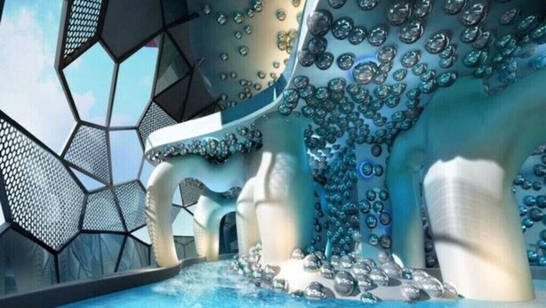 A futuristic interior with geometric patterns and a central column. - Premium Suite Studio KLCC Arte+ (Kuala Lumpur)