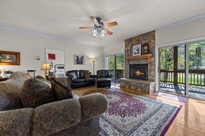 智能电视、壁炉、DVD 播放器、影片库