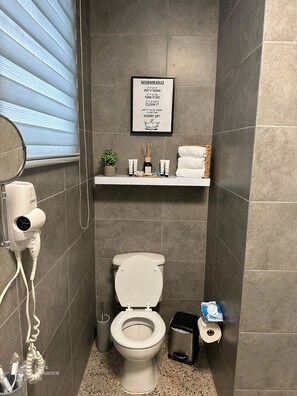 Dusche, Haartrockner, Handtücher, Seife