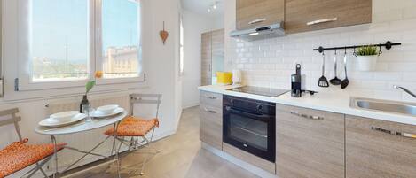 Fridge, microwave, oven, dishwasher