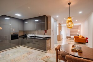 Fridge, microwave, oven, dishwasher