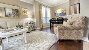 Smart TV, fireplace, DVD player, books