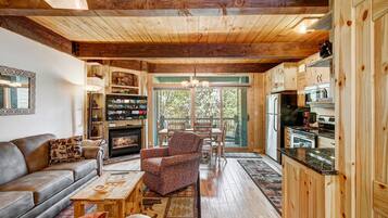 Smart TV, fireplace, video games, books