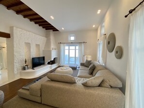 TV, caminetto, biblioteca musicale, impianto stereo