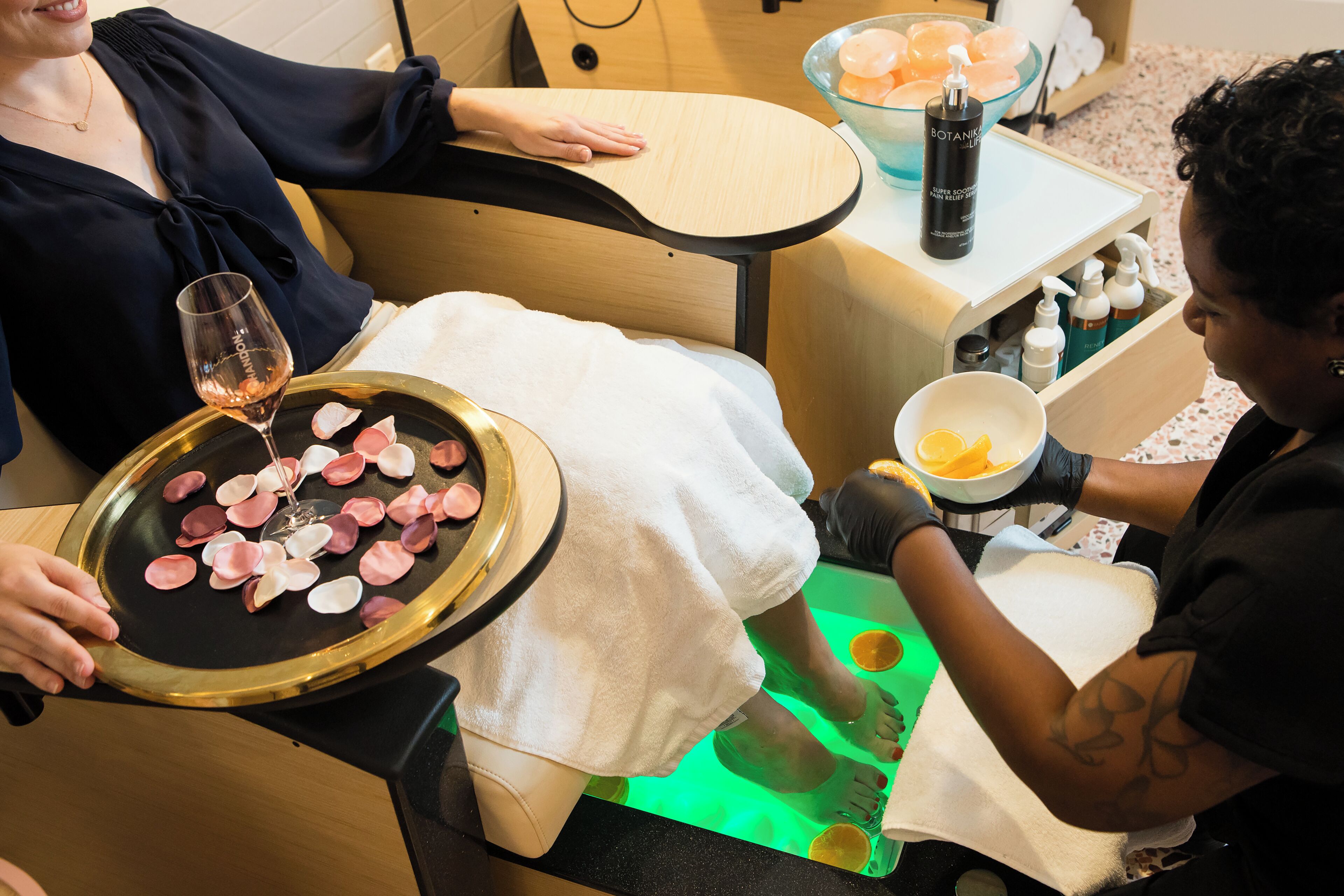 Body treatments, body scrubs, facials, manicures and pedicures, massages