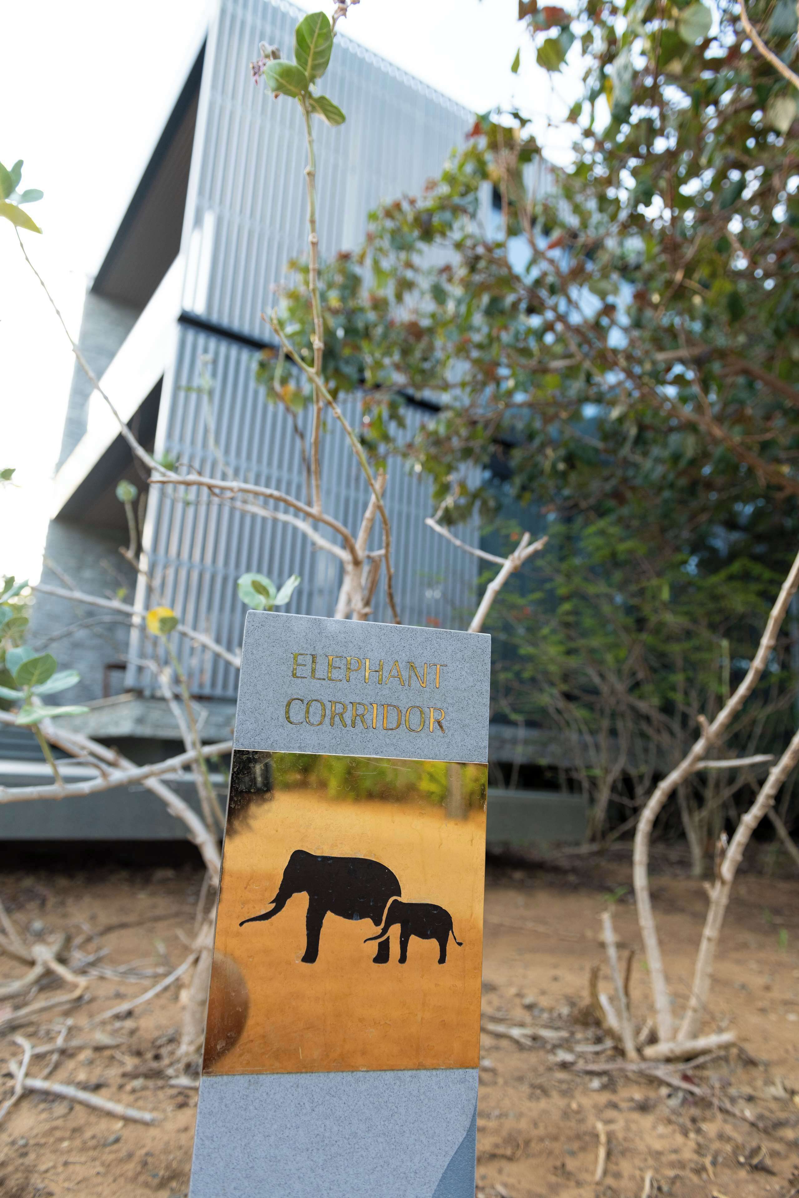 Un letrero con la silueta de un elefante y el texto 'ELEPHANT CORRIDOR'.