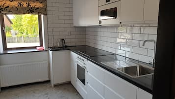 Großer Kühlschrank, Mikrowelle, Ofen, Herdplatte