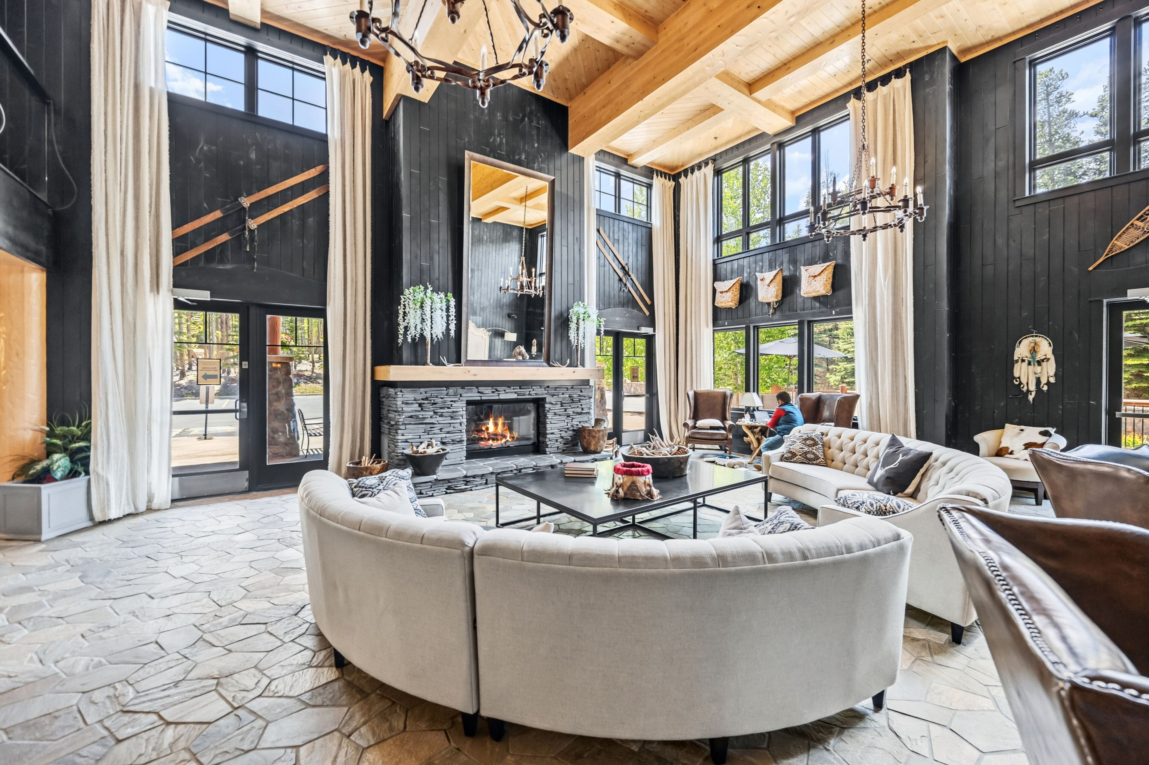 Smart TV, fireplace, video games, DVD player