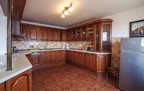 Fridge, dishwasher, cookware/dishes/utensils
