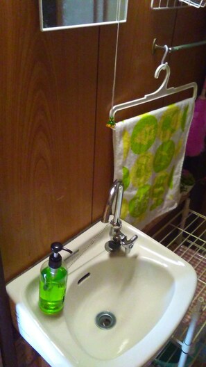 Combined shower/bathtub, deep-soaking bathtub, hair dryer, soap