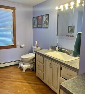 Bañera de hidromasaje, secador de pelo, bidé y toallas